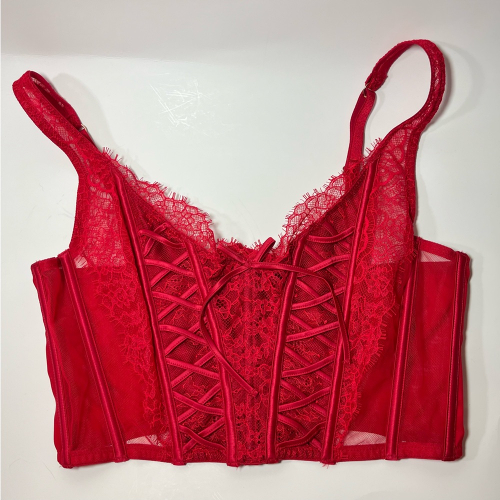 NWT Victoria's Secret Women’s - Vibrant Red Lace Corset Top Bra Size Large NEW
